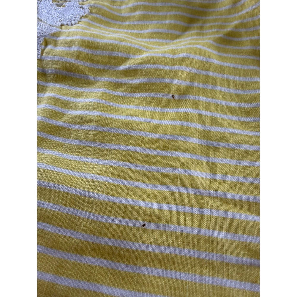 Talbots Womens Yellow White Striped 100% Linen Embroidered V-Neck Tunic Top S - Picture 6 of 16